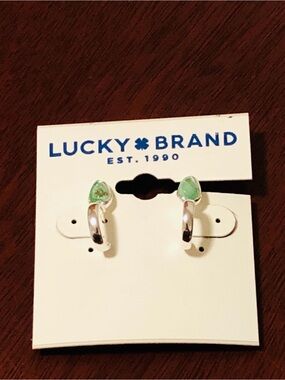 Lucky Brand Silver Hoop Earrings with Light Green Teardrop
